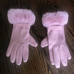 Pink Faux Fur Trim Women's Gloves